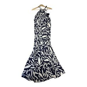 YaYa & Co Women's Open- Back Halter Maxi Dress Mermaid Style Sz Small Navy/White